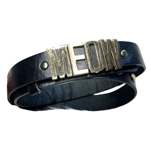 Deena & Ozzy MEOW Fashion Belt Black and Gold Small - Picture 2 of 8